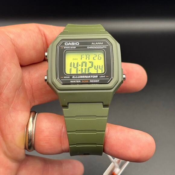 Casio W-217H Mod Green Gel Filter Green Case and Silicone Strap 50m Digital NIB - Picture 7 of 17